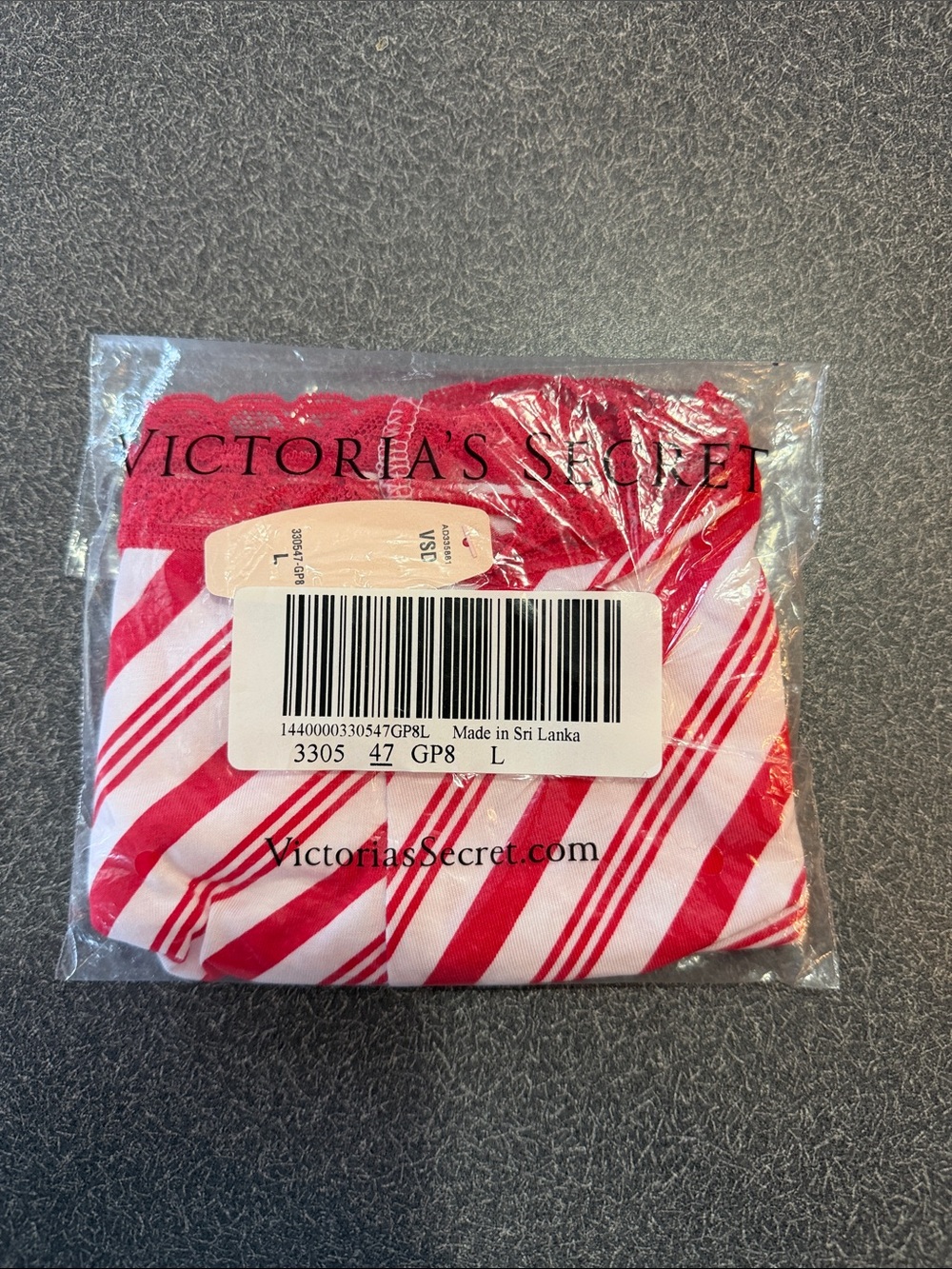 Victoria's Secret Red and White Striped Lace-Trim Panties